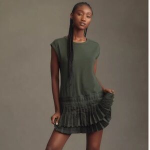 Daily practice by Anthro green Womens solid set mini pleated dress XS NEW